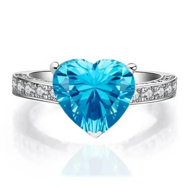 925 Blue Topaz Heart Ring (100% Pure Chandi )