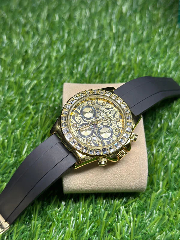 DAYTONE EYE OF THE TIGER GOLD-RUBBER STRAP ROLEX WATCH